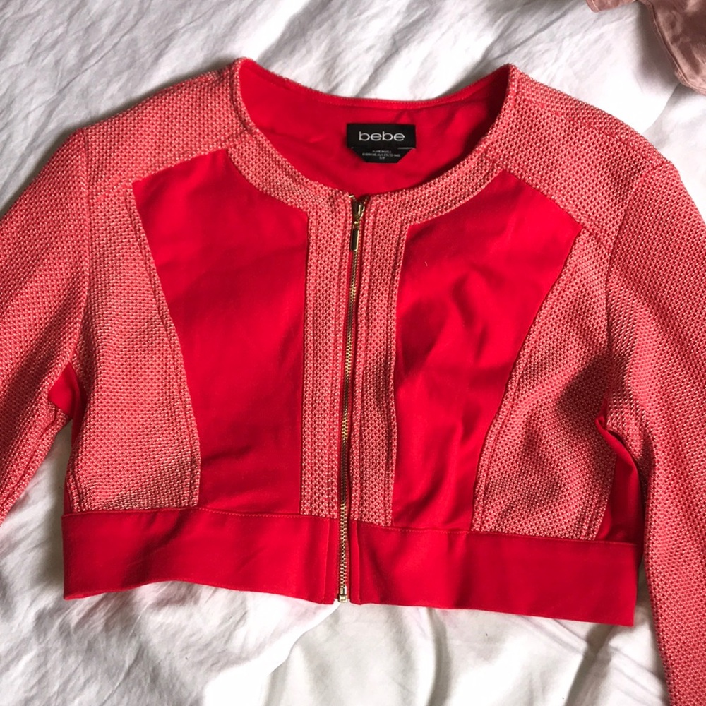red/orange cropped bebe jacket